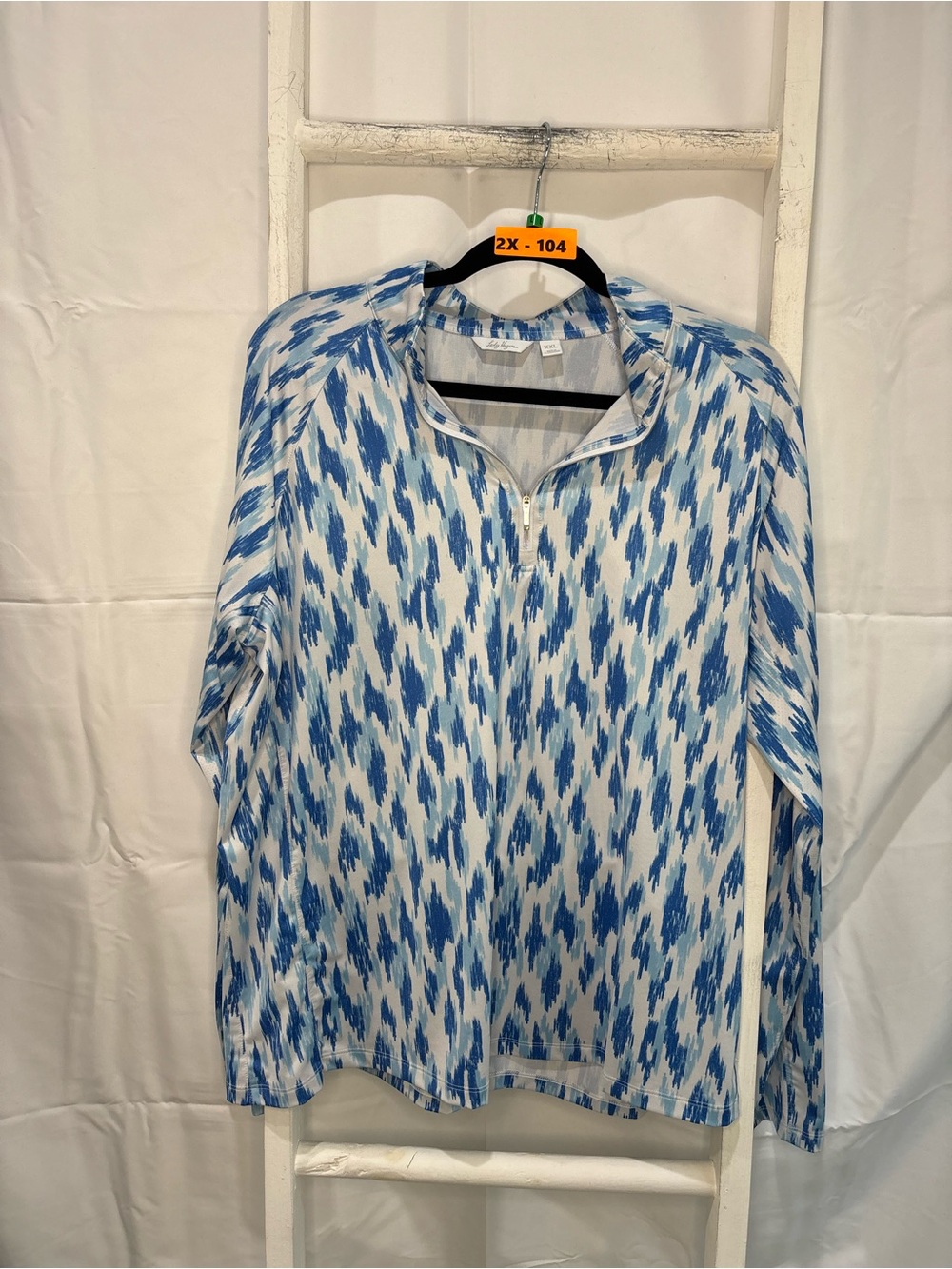 Lady Hagen Blue & White Long-Sleeve Half-Zip Pullover